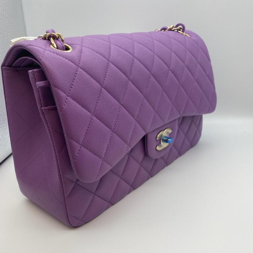 Chanel Caviar Quilted Jumbo Double Flap Purple Brand New